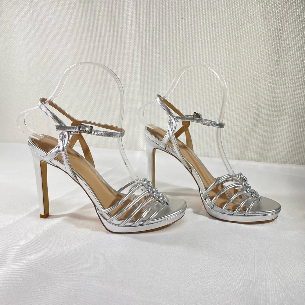 Via Spiga Womens Malka High Heel Ankle Strap Sandal Metallic Silver Size…